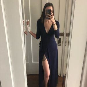 Long Navy Wrap Dress